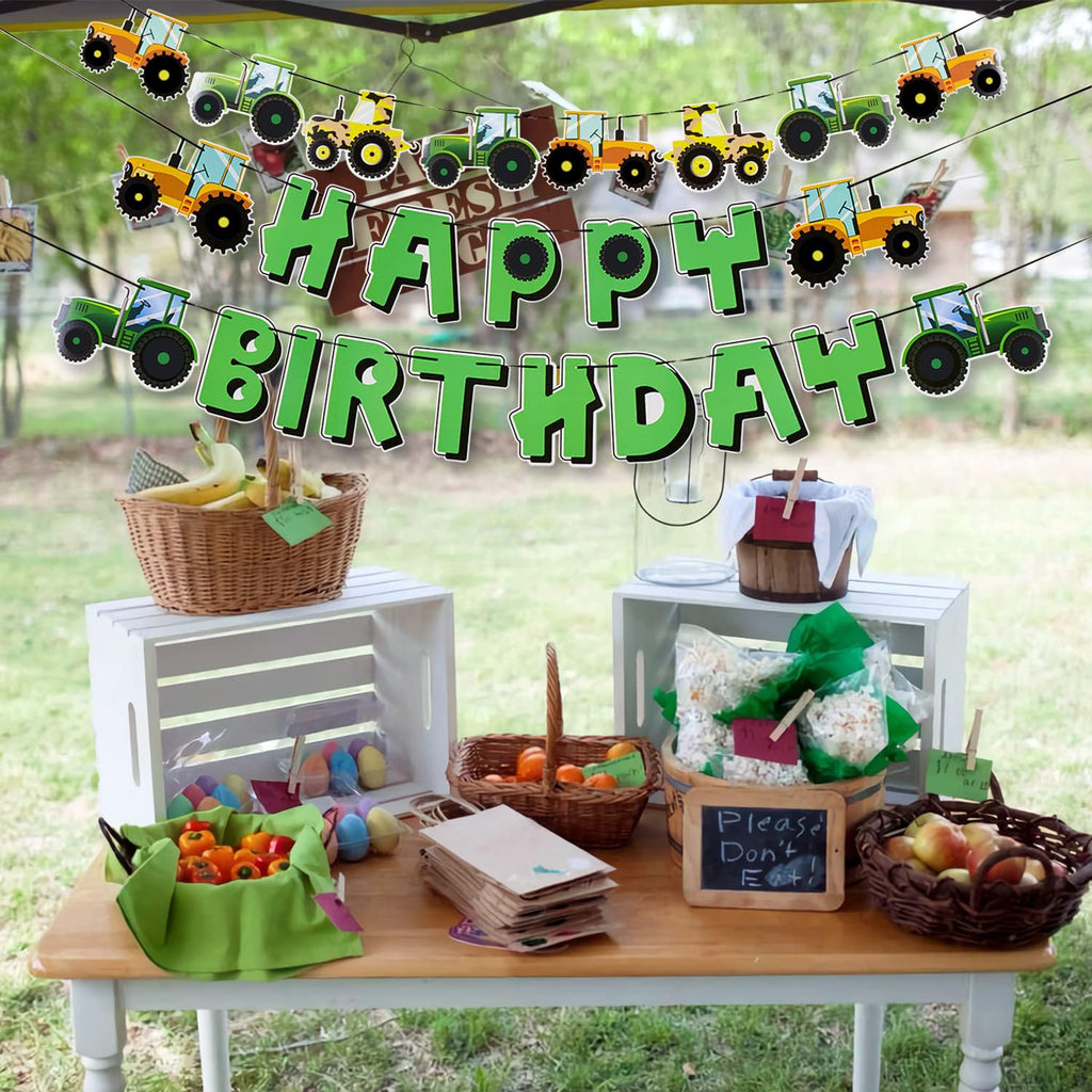 SUNBEAUTY Green Tractor Birthday Banner Set – Farm Party Garland, Pre-Strung