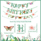 SUNBEAUTY Wildflower Happy Birthday Banner – Sage Green Floral Decor for Spring & Summer Parties | Pre-Strung