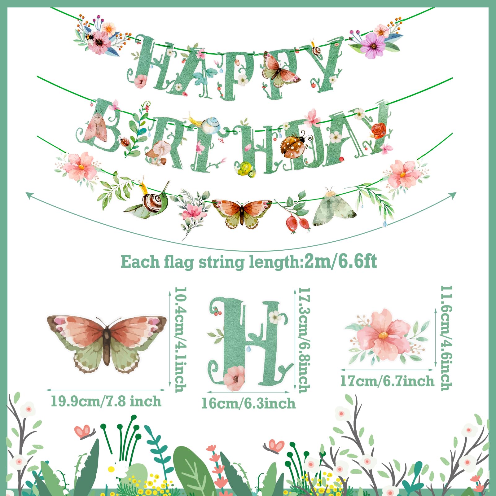 SUNBEAUTY Wildflower Happy Birthday Banner – Sage Green Floral Decor for Spring & Summer Parties | Pre-Strung