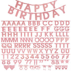 SUNBEAUTY 127 Pcs Rosegold Glitter DIY Banner – Customizable Letters & Symbols for Parties