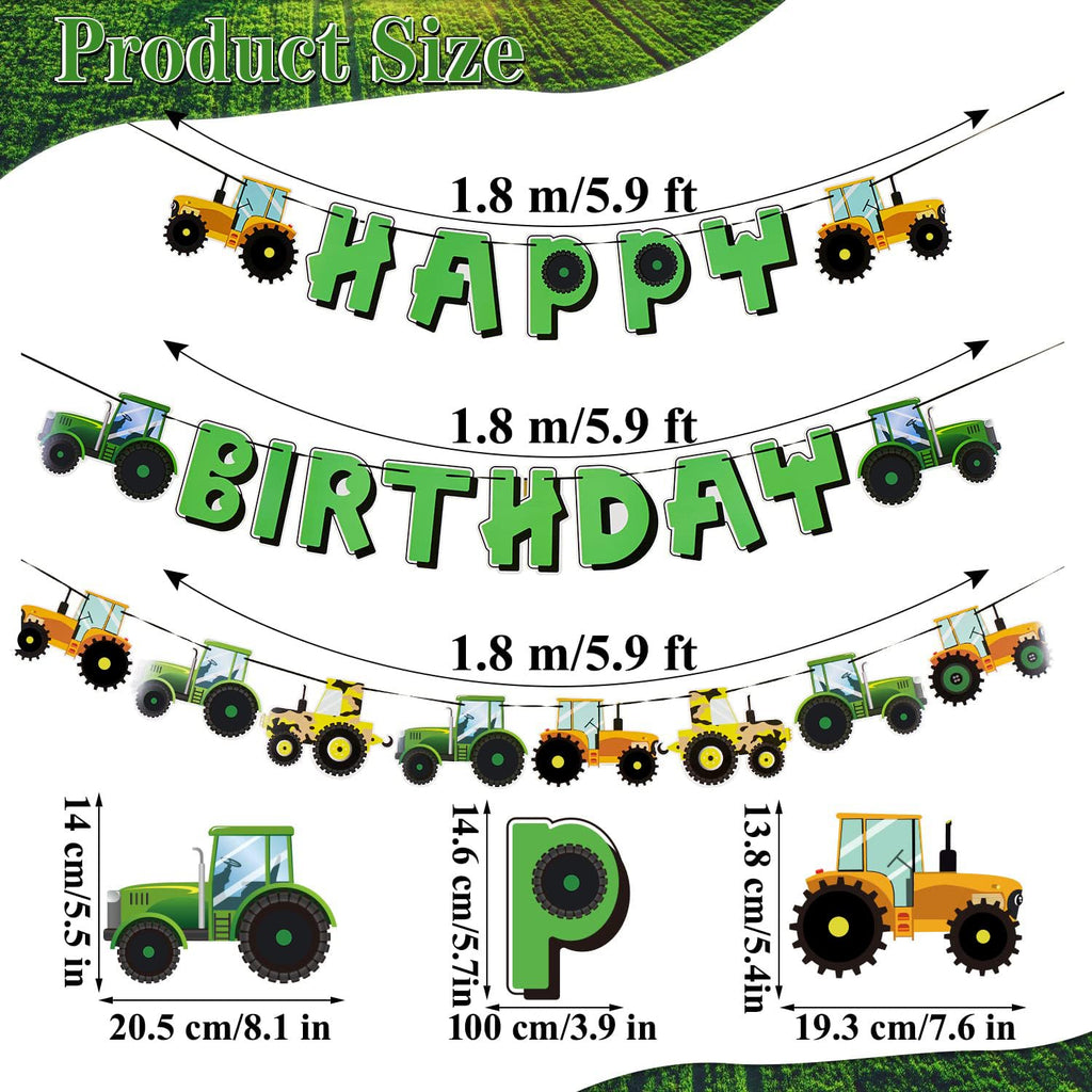SUNBEAUTY Green Tractor Birthday Banner Set – Farm Party Garland, Pre-Strung