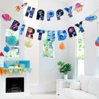 SUNBEAUTY Universe Outer Space Birthday Banner – Galaxy Happy Birthday Decor, Pre-Strung
