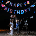 SUNBEAUTY Universe Outer Space Birthday Banner – Galaxy Happy Birthday Decor, Pre-Strung