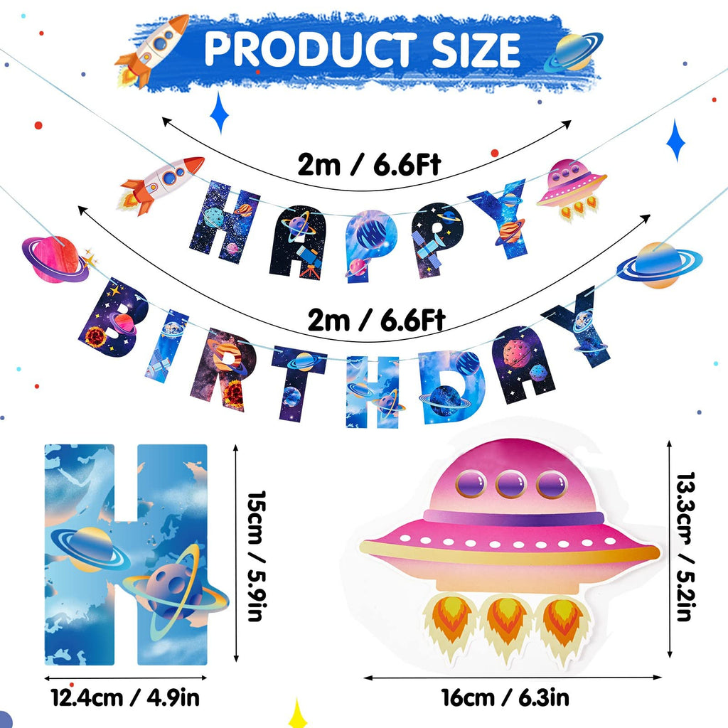 SUNBEAUTY Universe Outer Space Birthday Banner – Galaxy Happy Birthday Decor, Pre-Strung