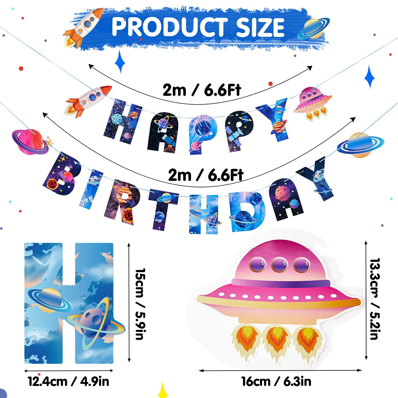 SUNBEAUTY Universe Outer Space Birthday Banner – Galaxy Happy Birthday Decor, Pre-Strung