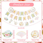 SUNBEAUTY Floral Tea Party Banner | Pre-Strung Happy Birthday Garland for Baby & Bridal Showers