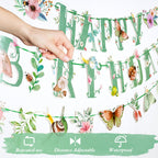 SUNBEAUTY Wildflower Happy Birthday Banner – Sage Green Floral Decor for Spring & Summer Parties | Pre-Strung