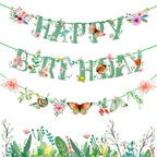SUNBEAUTY Wildflower Happy Birthday Banner – Sage Green Floral Decor for Spring & Summer Parties | Pre-Strung