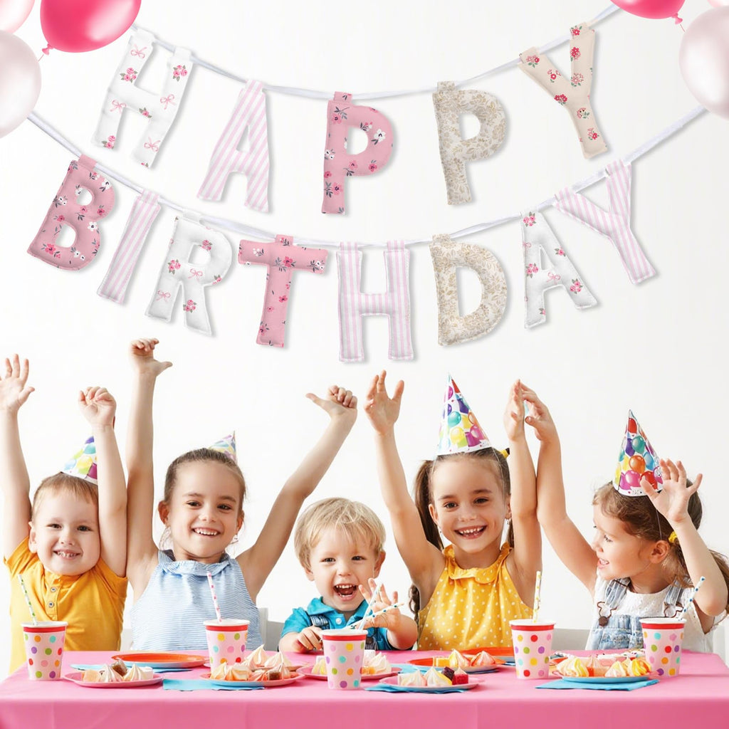 Suncalla Pre-strung Happy Birthday Banner – Reusable Felt Garland, 78.74" Long, Floral Pastel