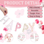 Suncalla Pre-strung Happy Birthday Banner – Reusable Felt Garland, 78.74" Long, Floral Pastel