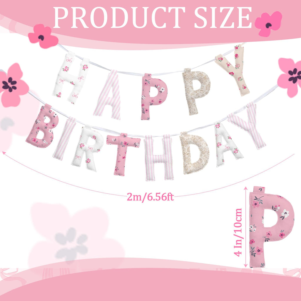 Suncalla Pre-strung Happy Birthday Banner – Reusable Felt Garland, 78.74" Long, Floral Pastel