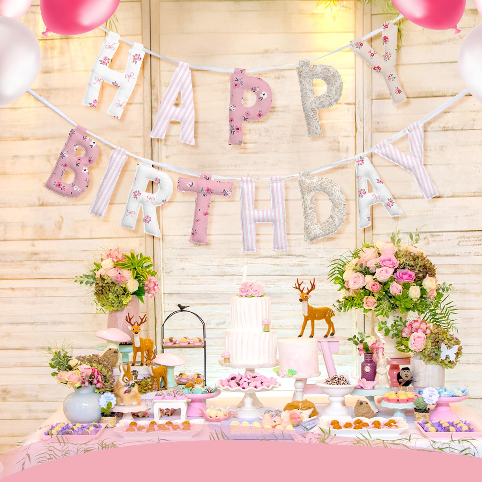 Suncalla Pre-strung Happy Birthday Banner – Reusable Felt Garland, 78.74" Long, Floral Pastel