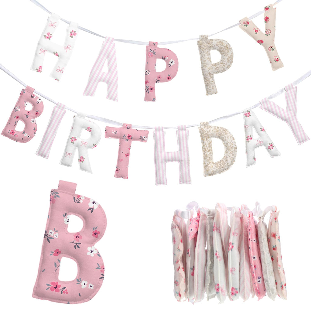 Suncalla Pre-strung Happy Birthday Banner – Reusable Felt Garland, 78.74" Long, Floral Pastel