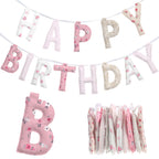 Suncalla Pre-strung Happy Birthday Banner – Reusable Felt Garland, 78.74" Long, Floral Pastel
