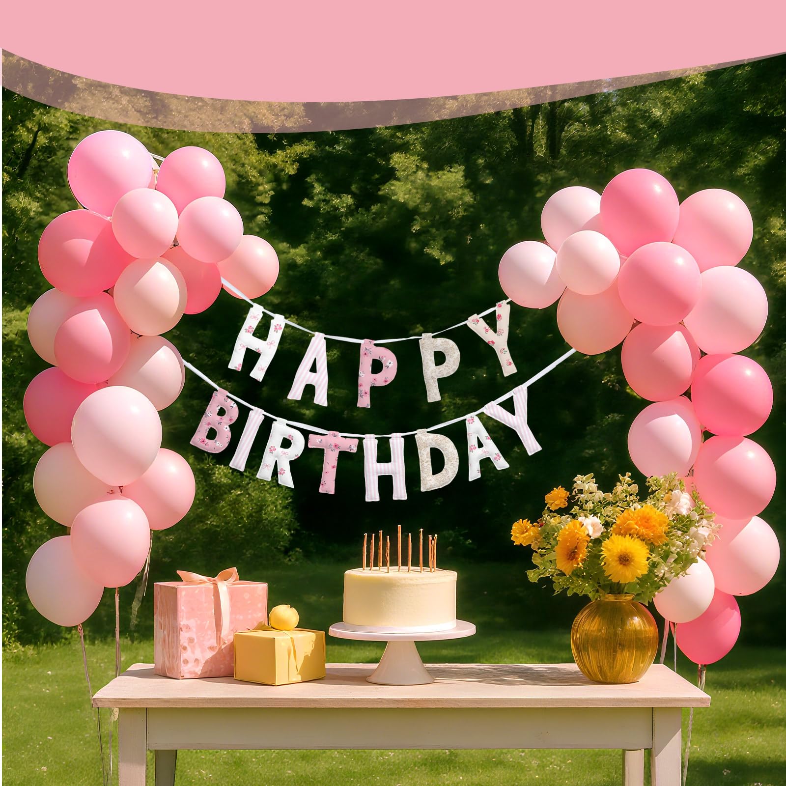 Suncalla Pre-strung Happy Birthday Banner – Reusable Felt Garland, 78.74" Long, Floral Pastel