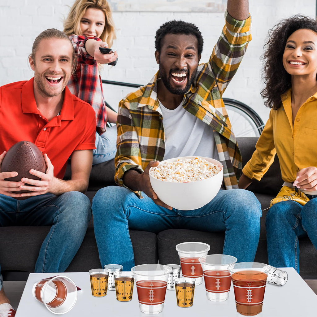 Sunnychicc Football Party Cups Kit — 40x 16oz Plastic Cups + 40x 2oz Shot Glasses, Bulk Disposable Game Day Supplies
