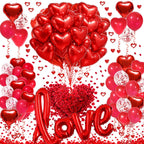 SUNPROUND 128Pcs Valentines Day Decorations Kit – Red Balloons, Rose Petals & Heart Hanging Decor