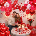 SUNPROUND 128Pcs Valentines Day Decorations Kit – Red Balloons, Rose Petals & Heart Hanging Decor