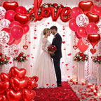 SUNPROUND 128Pcs Valentines Day Decorations Kit – Red Balloons, Rose Petals & Heart Hanging Decor