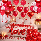 SUNPROUND 128Pcs Valentines Day Decorations Kit – Red Balloons, Rose Petals & Heart Hanging Decor