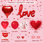 SUNPROUND 128Pcs Valentines Day Decorations Kit – Red Balloons, Rose Petals & Heart Hanging Decor