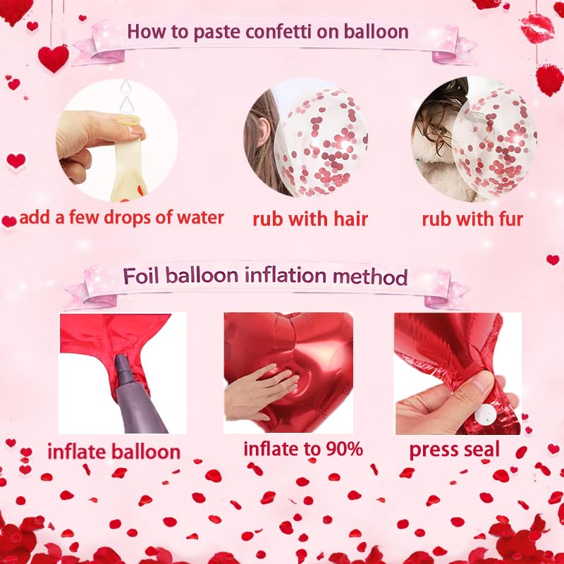 SUNPROUND 128Pcs Valentines Day Decorations Kit – Red Balloons, Rose Petals & Heart Hanging Decor