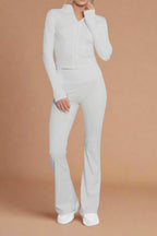 Super Active Zip Top and Push Up Flared Trousers Ruched Bum Gym Set