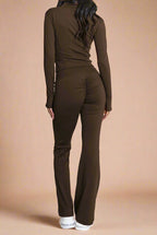 Super Active Zip Top and Push Up Flared Trousers Ruched Bum Gym Set