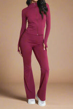 Super Active Zip Top and Push Up Flared Trousers Ruched Bum Gym Set