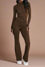 Super Active Zip Top and Push Up Flared Trousers Ruched Bum Gym Set
