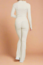 Super Active Zip Top and Push Up Flared Trousers Ruched Bum Gym Set