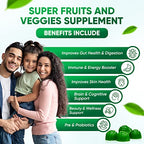 Sugar-Free Real Organic Fruits, Super Greens and Veggies Gummies | 35+ Nutritious & Healthy Greens, Fruits, and Vegetables for Improved Immunity, Skin Health & Energy Boost|60 Vegan Gummies