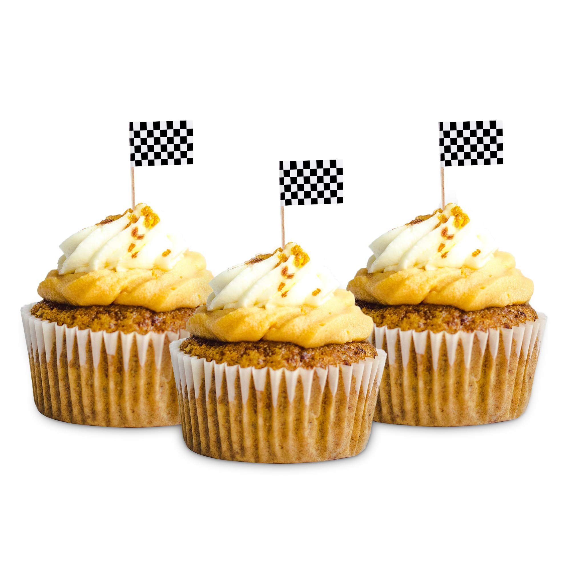 Super Z Outlet 100 Pack Mini Checkered Racing Flag Cupcake Toppers - 2.5in Tall Party Decor