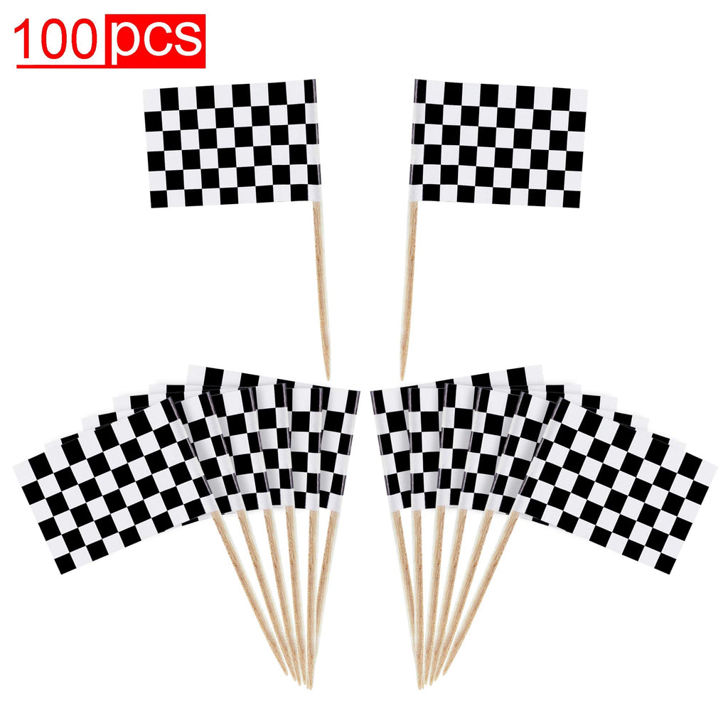 Super Z Outlet 100 Pack Mini Checkered Racing Flag Cupcake Toppers - 2.5in Tall Party Decor