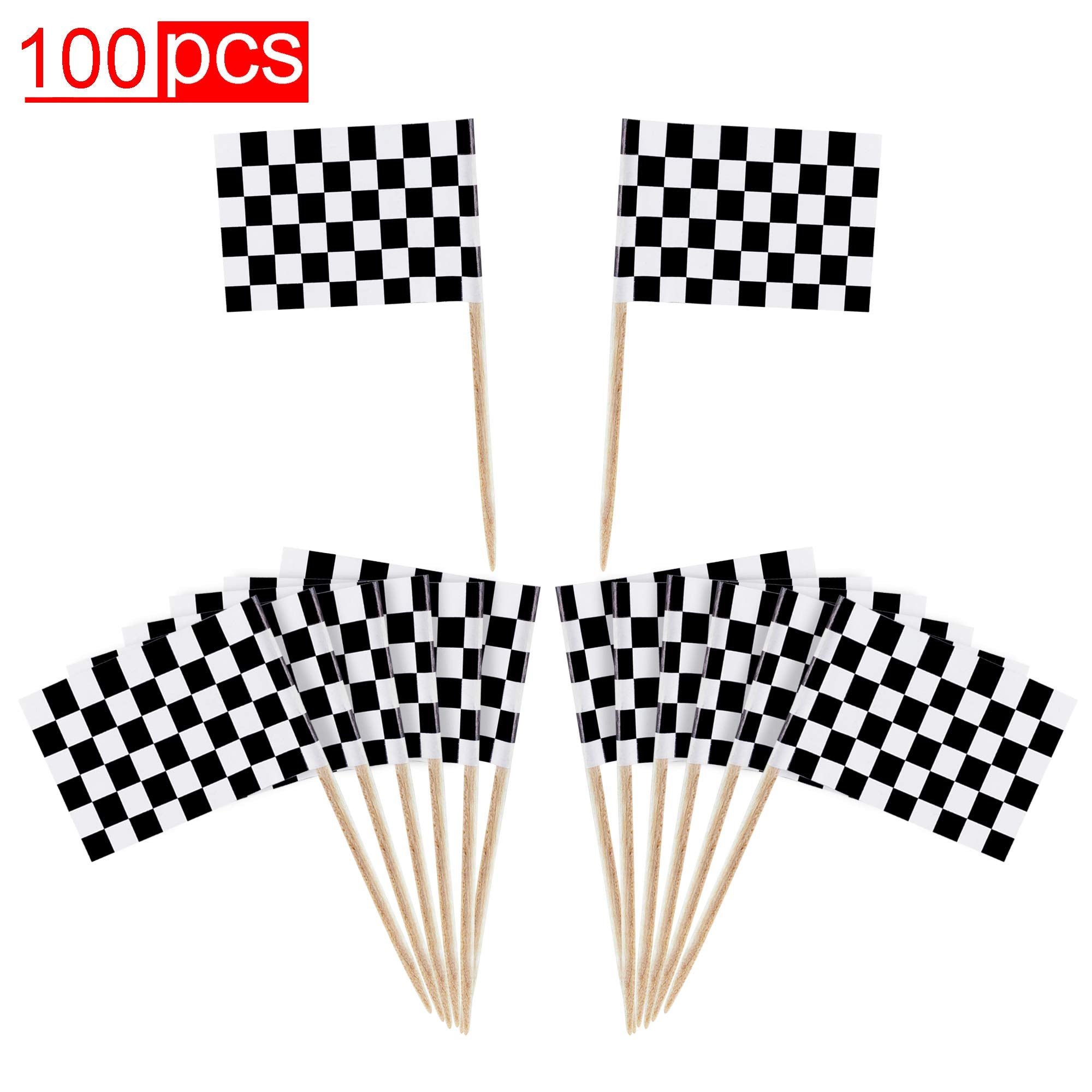 Super Z Outlet 100 Pack Mini Checkered Racing Flag Cupcake Toppers - 2.5in Tall Party Decor