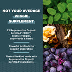 Ancient Nutrition Regenerative Organic Certified SuperVeggies Capsules | Probiotics + Kale, Broccoli & Spinach (60 Count)