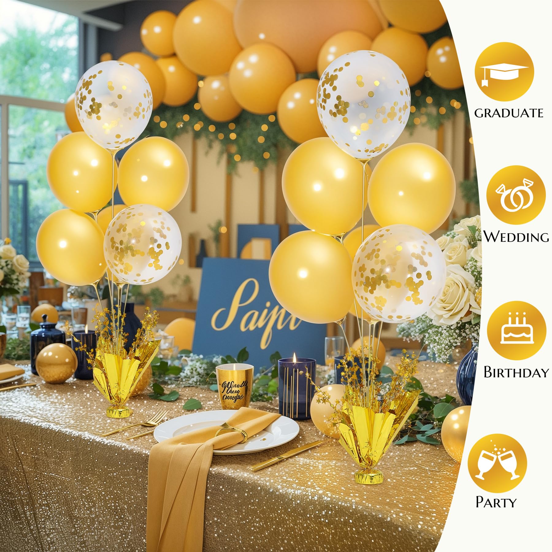 Suppromo 2-Set Gold Birthday Centerpiece Stand Kit | Gold Balloons for Parties