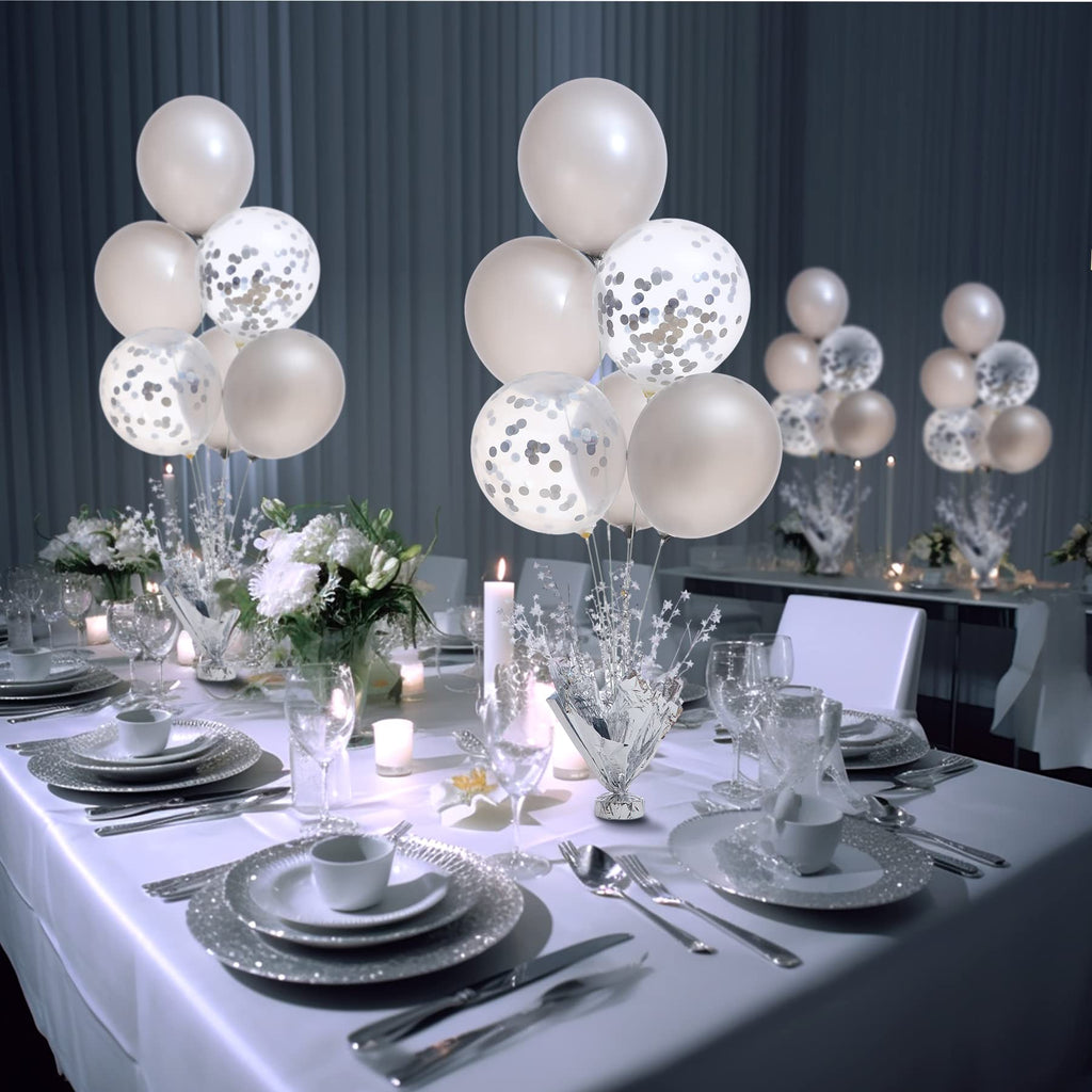 Suppromo 6-Set Silver Table Balloon Stand Kit with Silver & Confetti Balloons