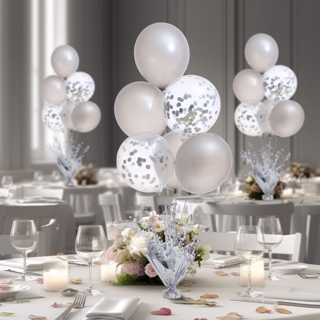 Suppromo 6-Set Silver Table Balloon Stand Kit with Silver & Confetti Balloons