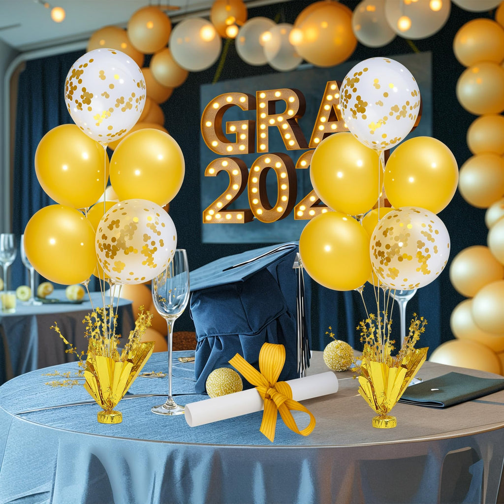 Suppromo 2-Set Gold Birthday Centerpiece Stand Kit | Gold Balloons for Parties