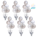 Suppromo 6-Set Silver Table Balloon Stand Kit with Silver & Confetti Balloons