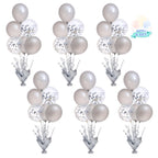 Suppromo 6-Set Silver Table Balloon Stand Kit with Silver & Confetti Balloons