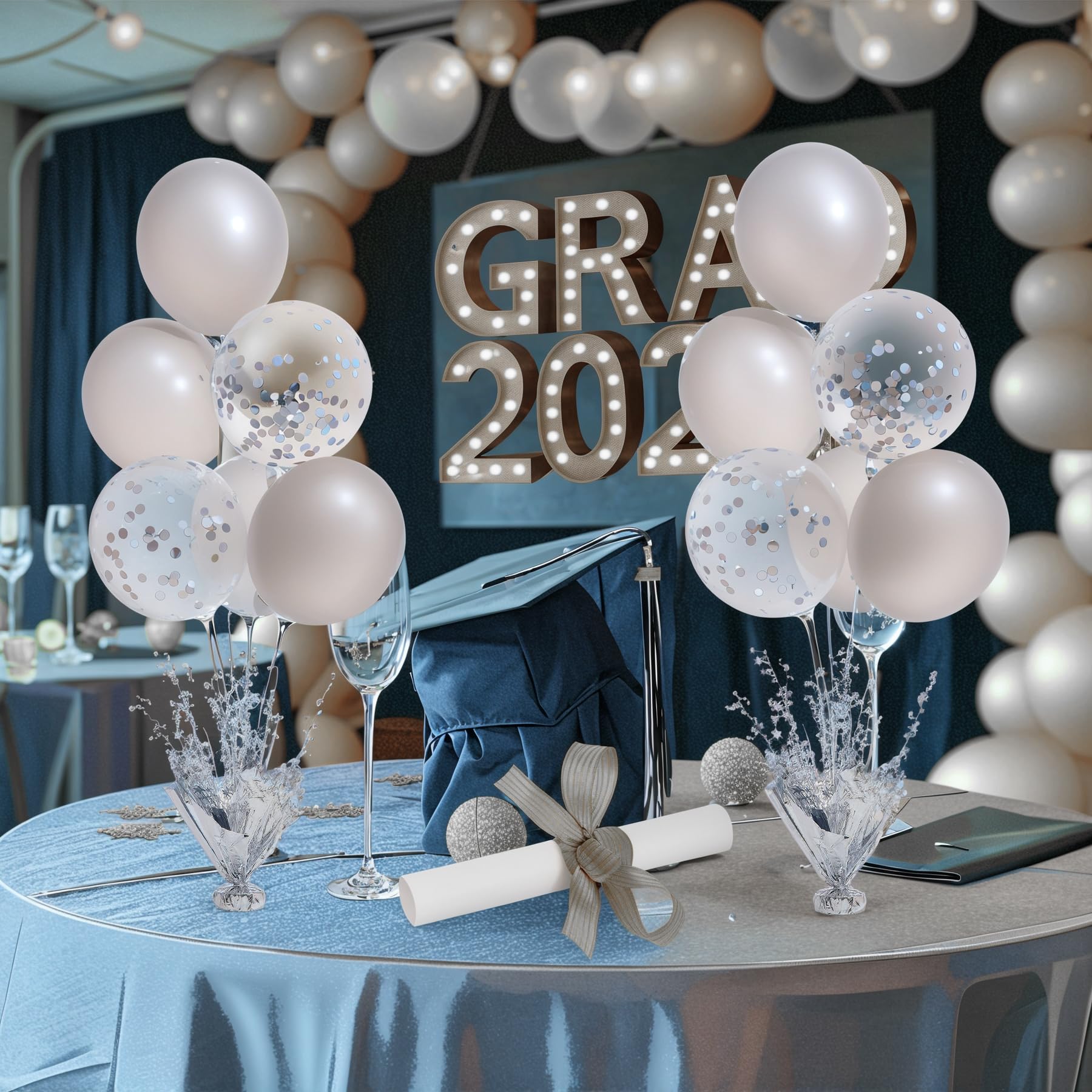 Suppromo 6-Set Silver Table Balloon Stand Kit with Silver & Confetti Balloons