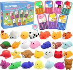 SURCVIO 28-Pack Valentines Day Animal Mochi Squishies with Greeting Cards | Classroom Gifts & Party Favors