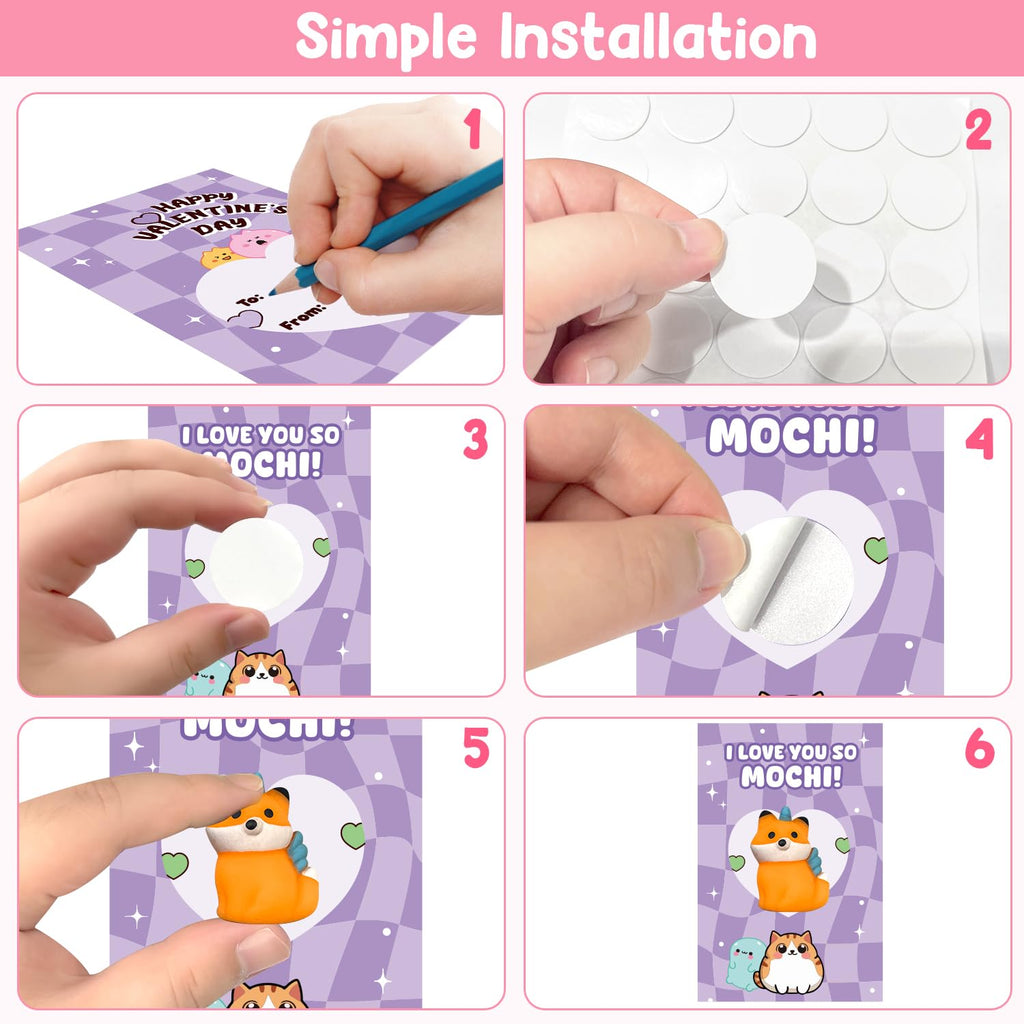 SURCVIO 28-Pack Valentines Day Animal Mochi Squishies with Cards – Classroom Gifts & Party Favors