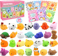 SURCVIO 28-Pack Valentines Day Animal Mochi Squishies with Cards – Classroom Gifts & Party Favors