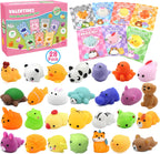 SURCVIO 28-Pack Valentines Day Animal Mochi Squishies with Cards – Classroom Gifts & Party Favors