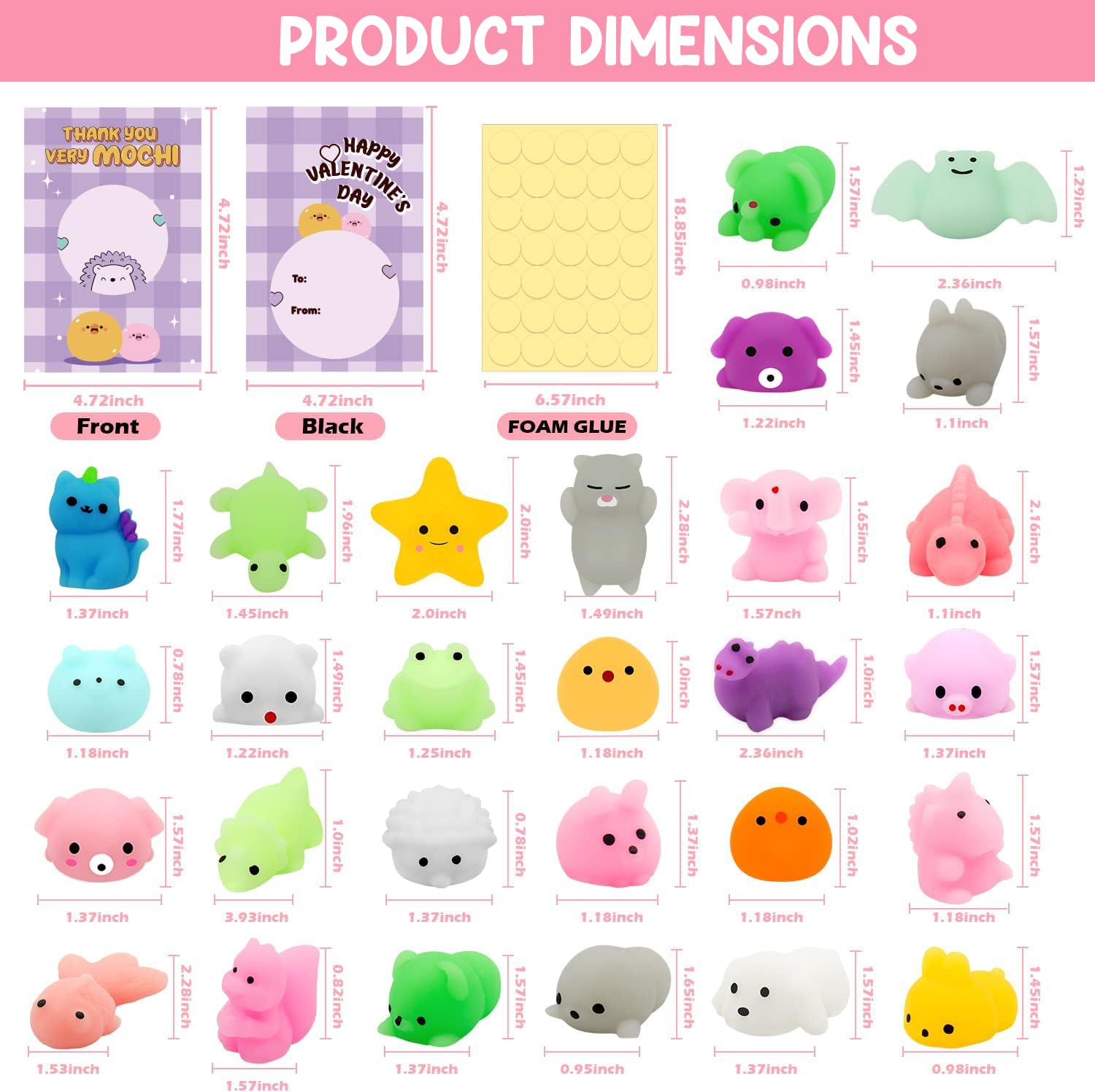 SURCVIO 28-Pack Valentines Day Gift Cards with Animal Mochi Squishy Toys | Classroom Prizes & Party Favors