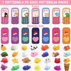 SURCVIO 28-Pack Valentines Day Animal Mochi Squishies with Greeting Cards | Classroom Gifts & Party Favors