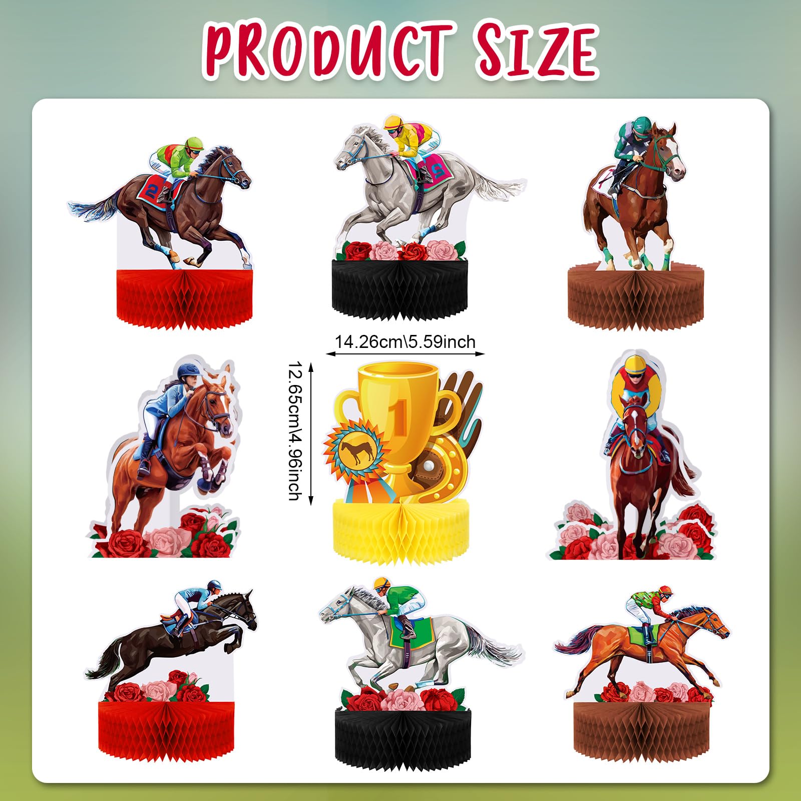 Sureio 9 Pcs Kentucky Horse Racing Derby Honeycomb Centerpieces – 3D Table Decorations